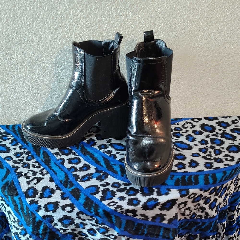 Forever 21 Black Patent Platform Chelsea Booties